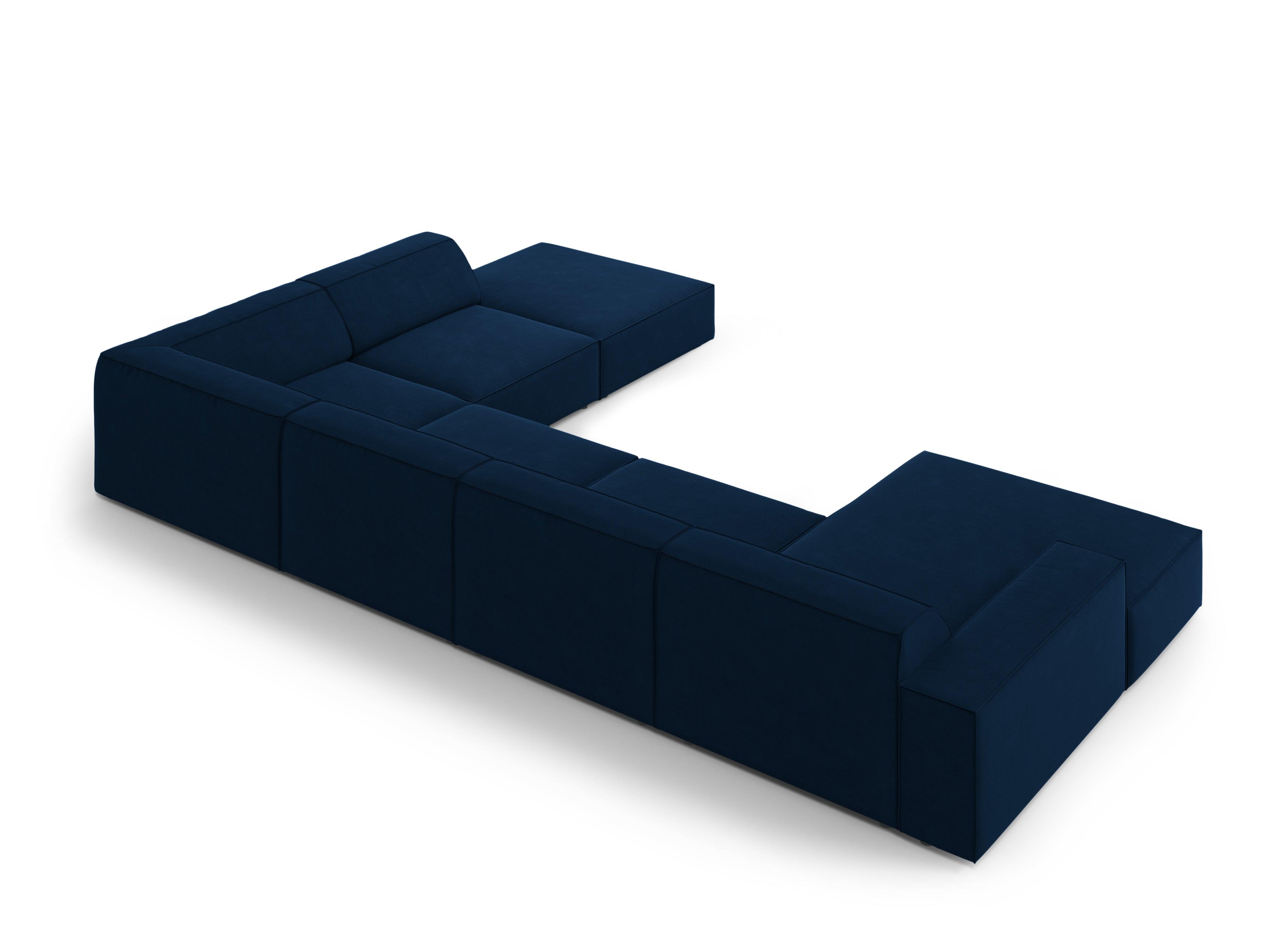 Sofa panoramiczna aksamitna prawostronna JODIE granat królewski do salonu – Micadoni