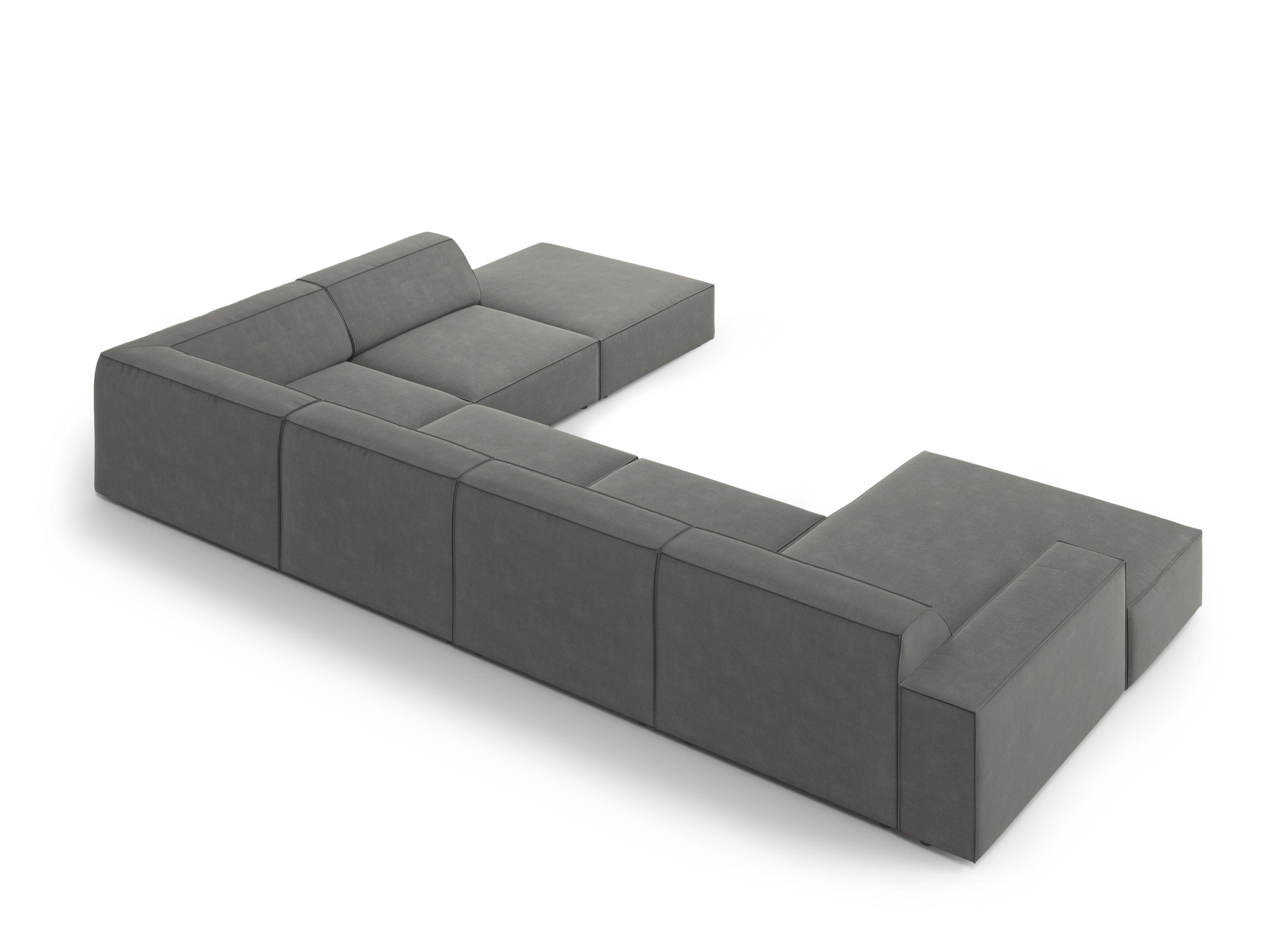 Sofa panoramiczna aksamitna prawostronna JODIE jasnoszary Micadoni    Eye on Design