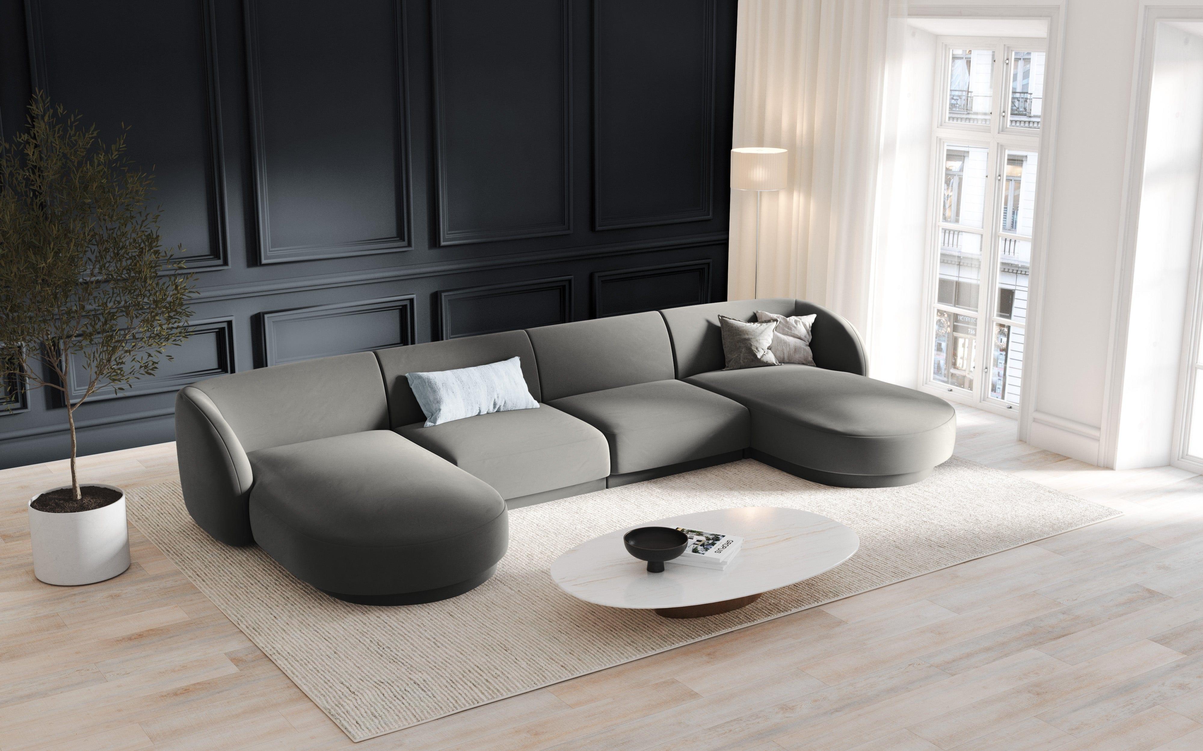 Narożnik aksamitny panoramiczny MILEY jasnoszary Micadoni    Eye on Design