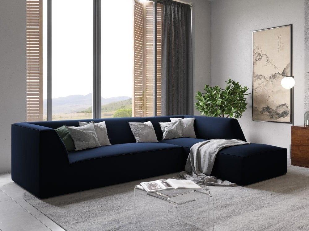 Narożnik aksamitny 4-osobowy prawostronny RUBY granat królewski Micadoni    Eye on Design