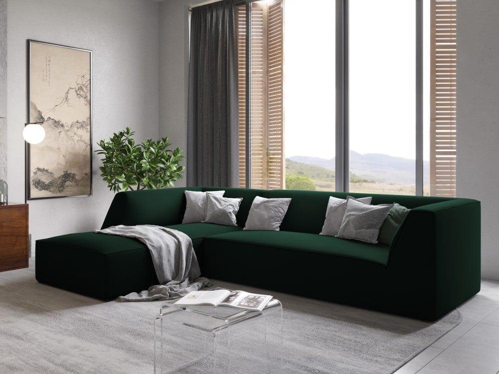 Narożnik aksamitny 4-osobowy lewostronny RUBY butelkowa zieleń Micadoni    Eye on Design