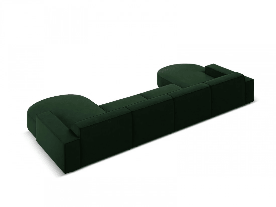 Sofa aksamitna panoramiczna okrągła JODIE butelkowa zieleń do salonu – Micadoni