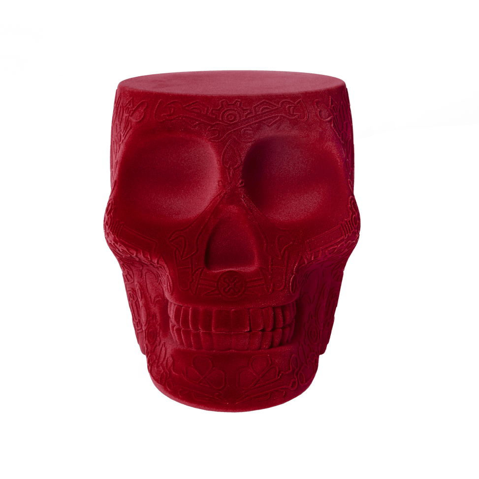 Stołek i stolik boczny MEXICO VELVET czerwony Qeeboo    Eye on Design