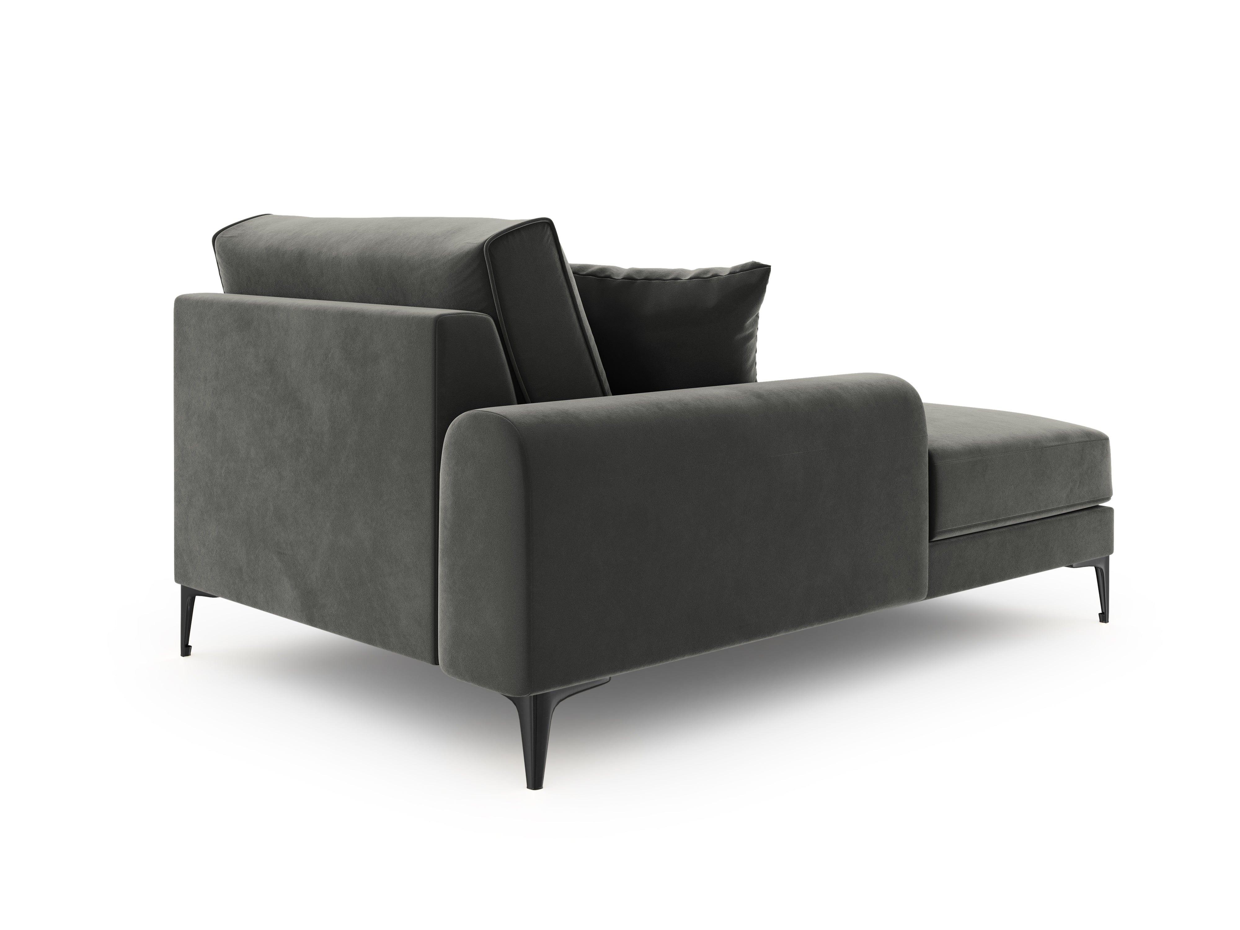 Szezlong aksamitny lewostronny MADARA ciemnoszary z czarną podstawą Mazzini Sofas    Eye on Design